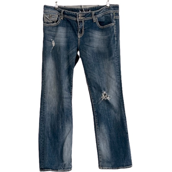 Womens Vigoss Fit Boot destroyed ripped jeans w/flap back pockets - Picture 1 of 9